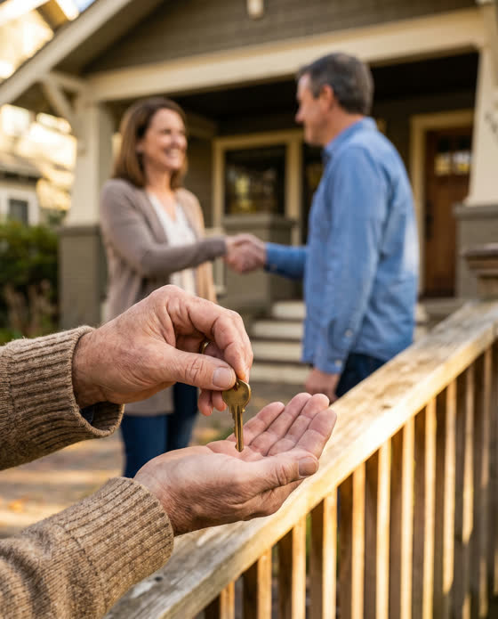 Homeowner handing over keys after a fast cash sale